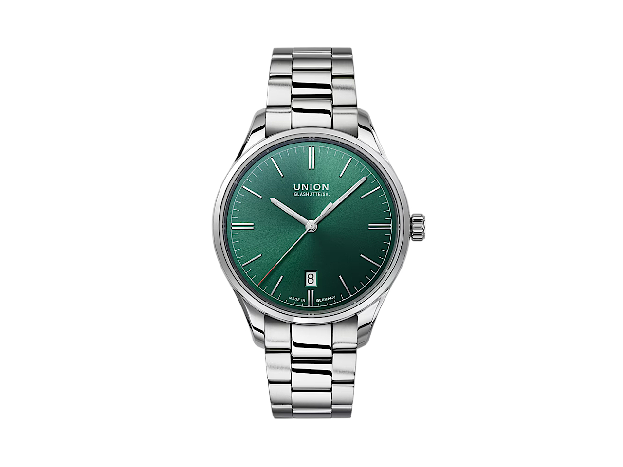 Union Glashütte Viro Datum Automatik Edelstahl 39mm dunkelgrünes Zifferblatt Metallband