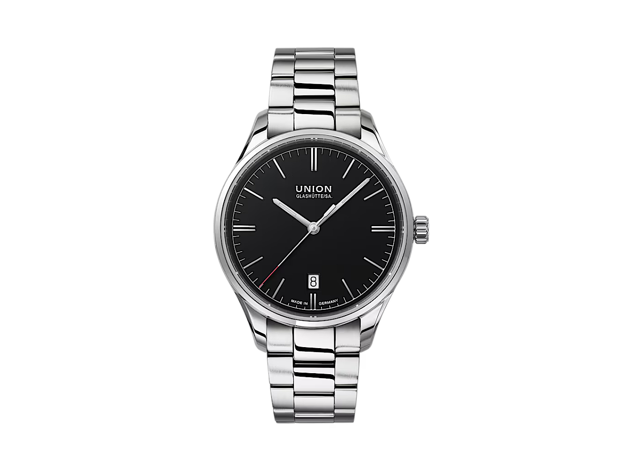 Union Glashütte Viro Datum Automatik Edelstahl 39mm schwarzes Zifferblatt Metallband