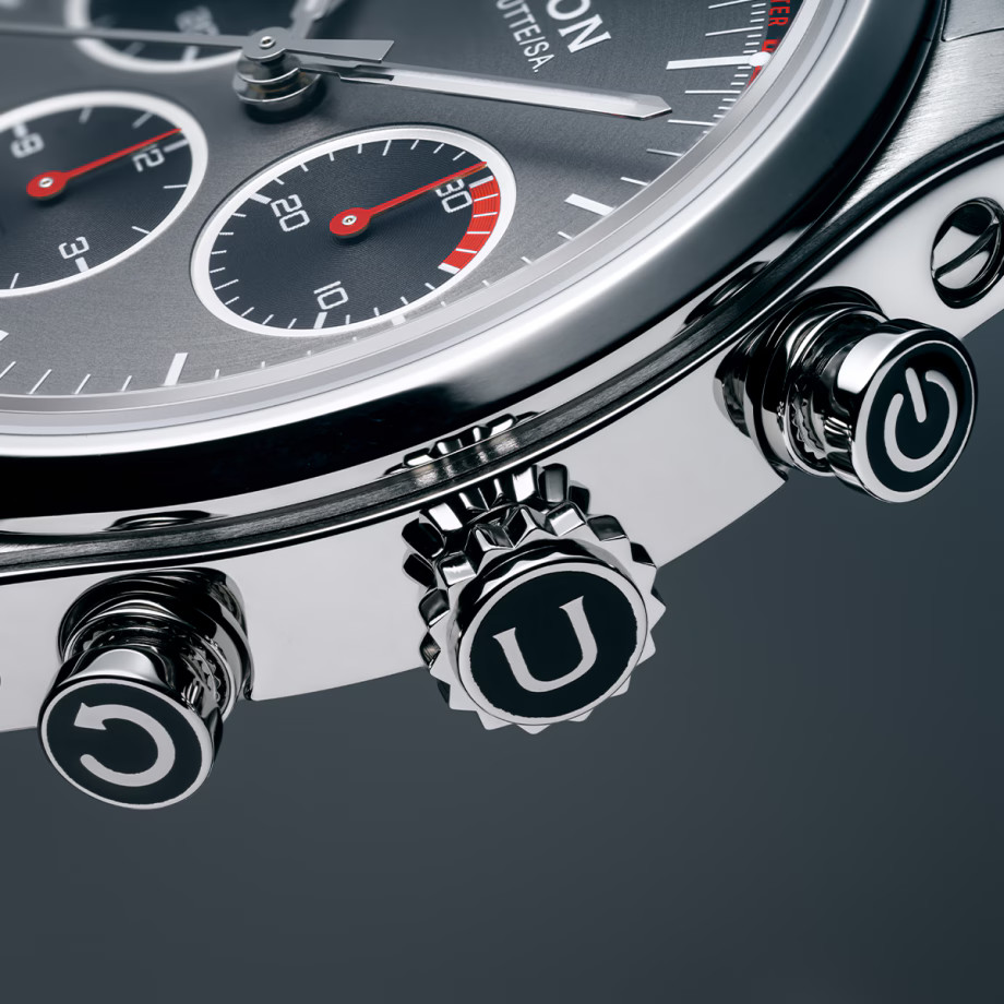 Union Glashütte Belisar Chronograph Automatik Edelstahl 44mm graues Zifferblatt Metallband