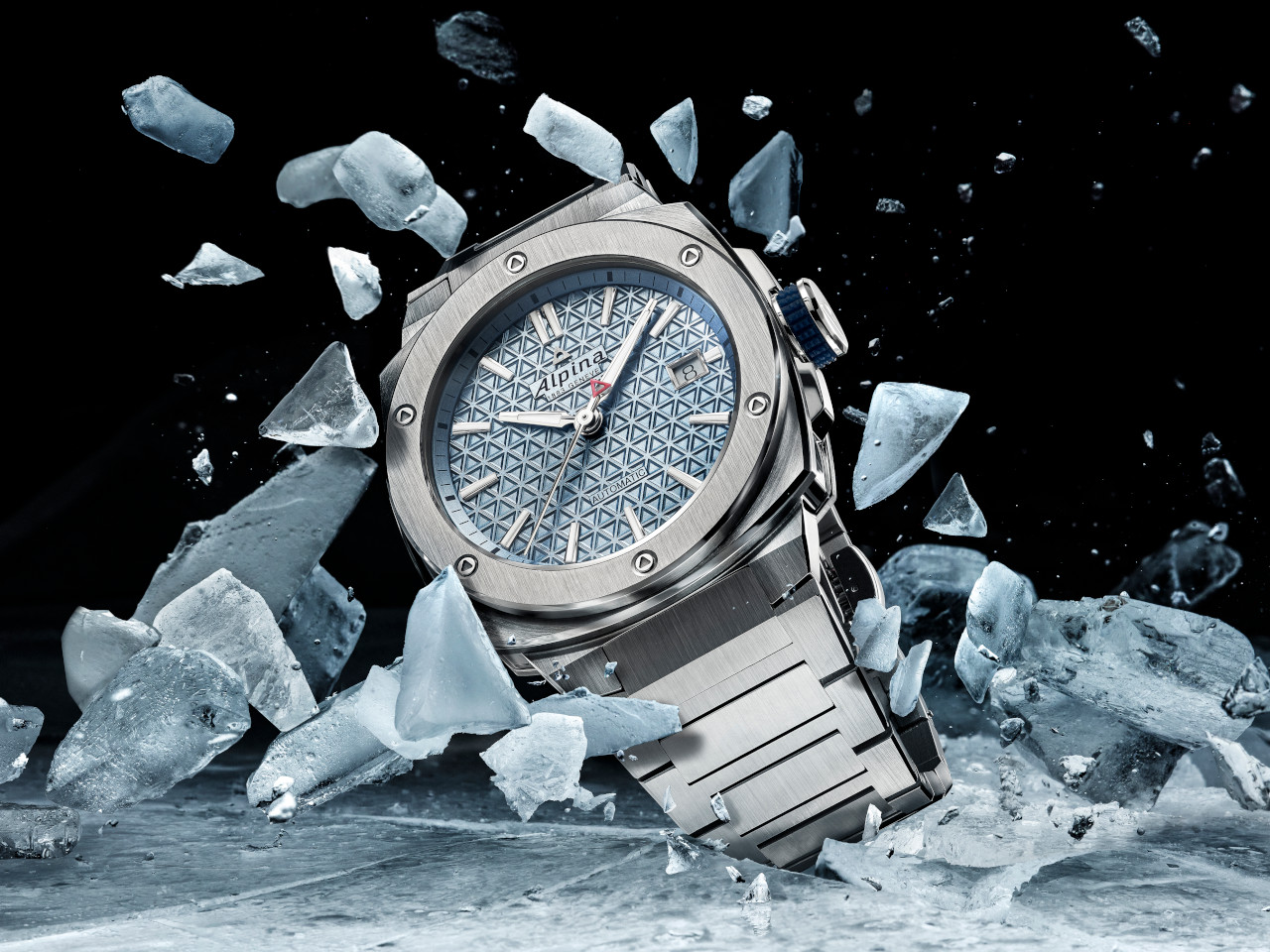 Alpiner Extreme Automatik Edelstahl 39mm blaues Zifferblatt Metallband