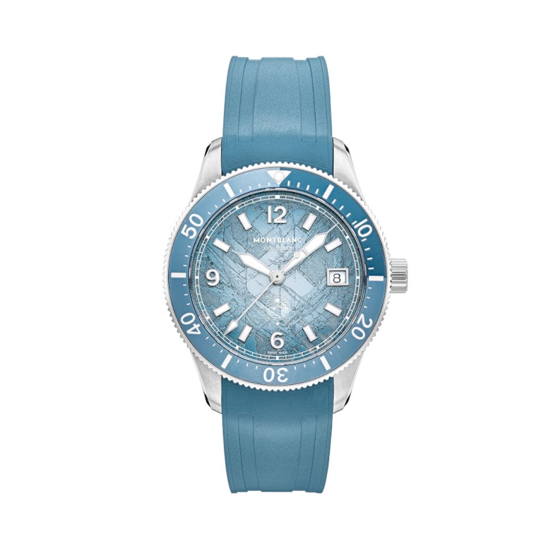 Montblanc 1858 Iced Sea Date 0 Oxygen Automatik Edelstahl 41mm blaues Zifferblatt blaues Kautschukband