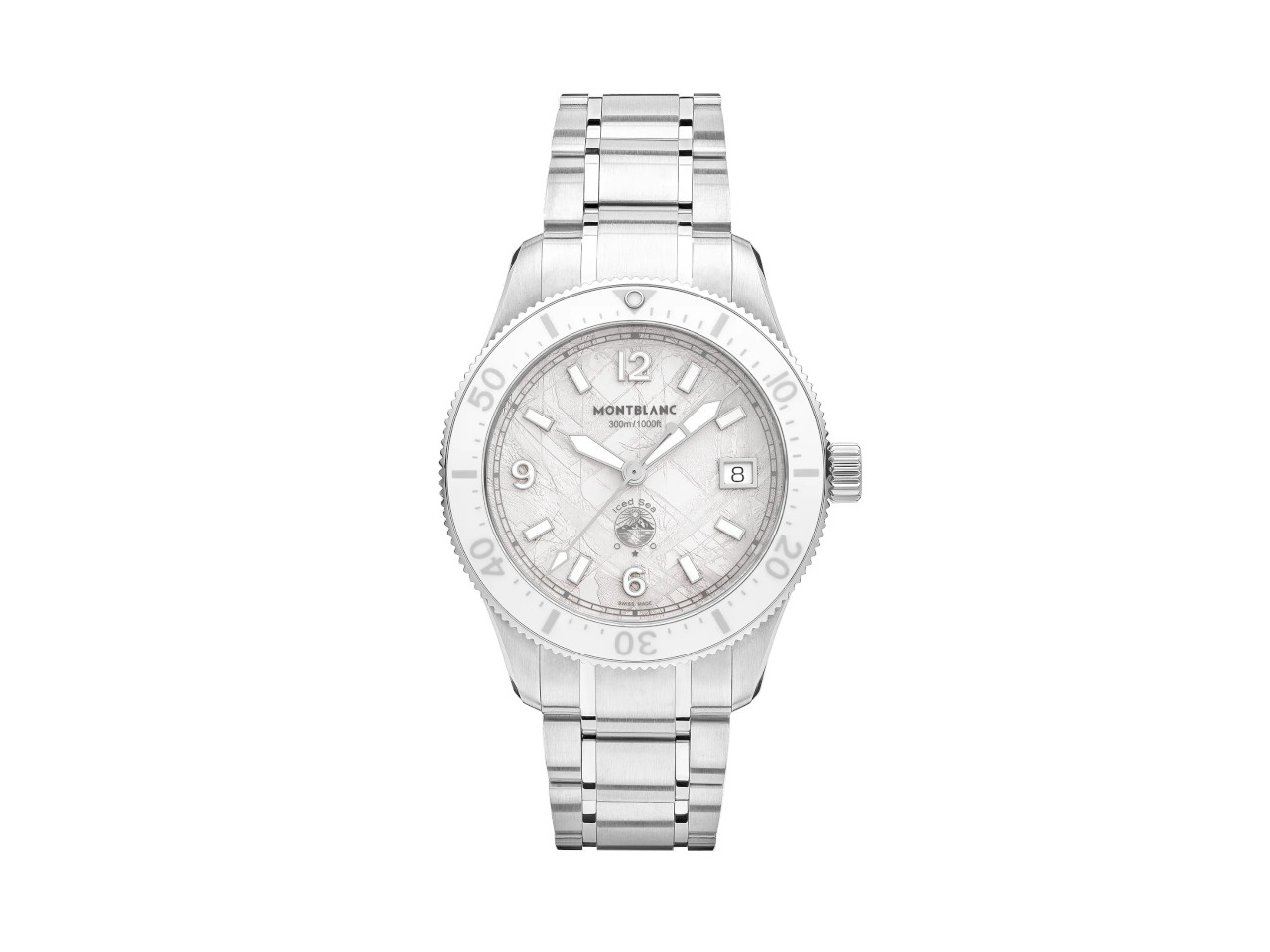 Montblanc 1858 Iced Sea Date 0 Oxygen Automatik Edelstahl 41mm weißes Zifferblatt Metallband