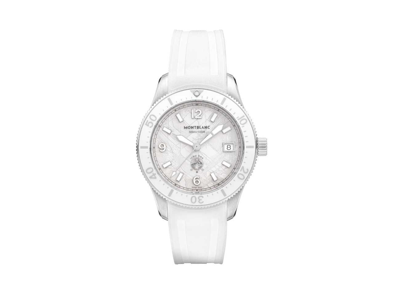 Montblanc 1858 Iced Sea Date 0 Oxygen Automatik Edelstahl 41mm weißes Zifferblatt weißes Kautschukband