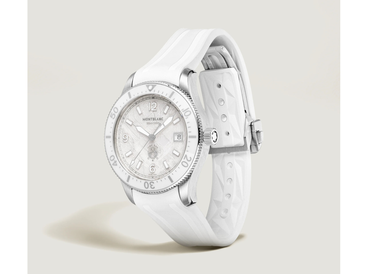 Montblanc 1858 Iced Sea Date 0 Oxygen Automatik Edelstahl 41mm weißes Zifferblatt weißes Kautschukband