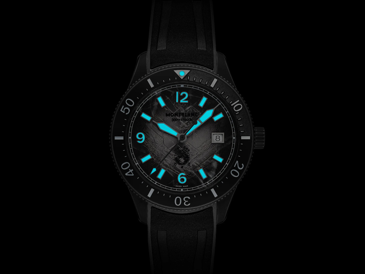 Montblanc 1858 Iced Sea Date 0 Oxygen Automatik Edelstahl 41mm graues Zifferblatt schwarzes Kautschukband