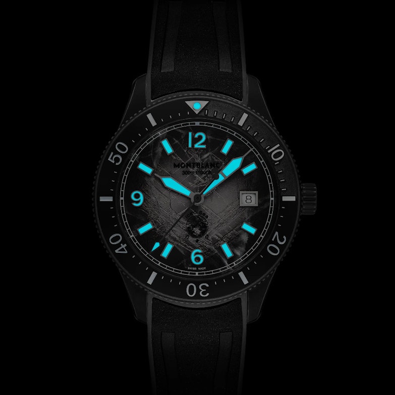 Montblanc 1858 Iced Sea Date 0 Oxygen Automatik Edelstahl 41mm graues Zifferblatt schwarzes Kautschukband