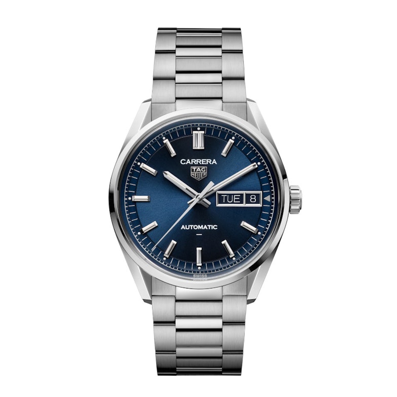 TAG Heuer Carrera Day-Date Automatik Edelstahl 41mm blaues Zifferblatt Metallband