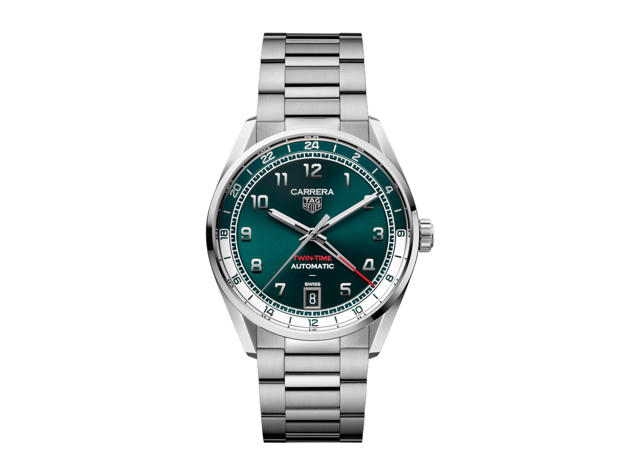TAG Heuer Carrera Date Twin-Time Automatik Edelstahl 41mm petrolfarbenes Zifferblatt Metallband