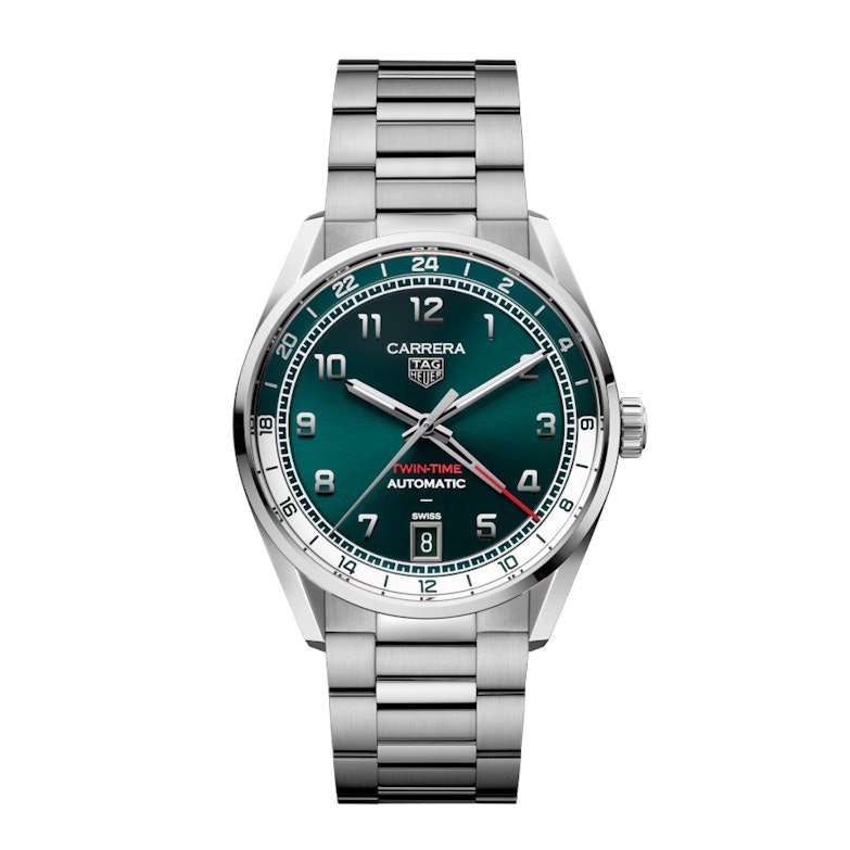 TAG Heuer Carrera Date Twin-Time Automatik Edelstahl 41mm petrolfarbenes Zifferblatt Metallband