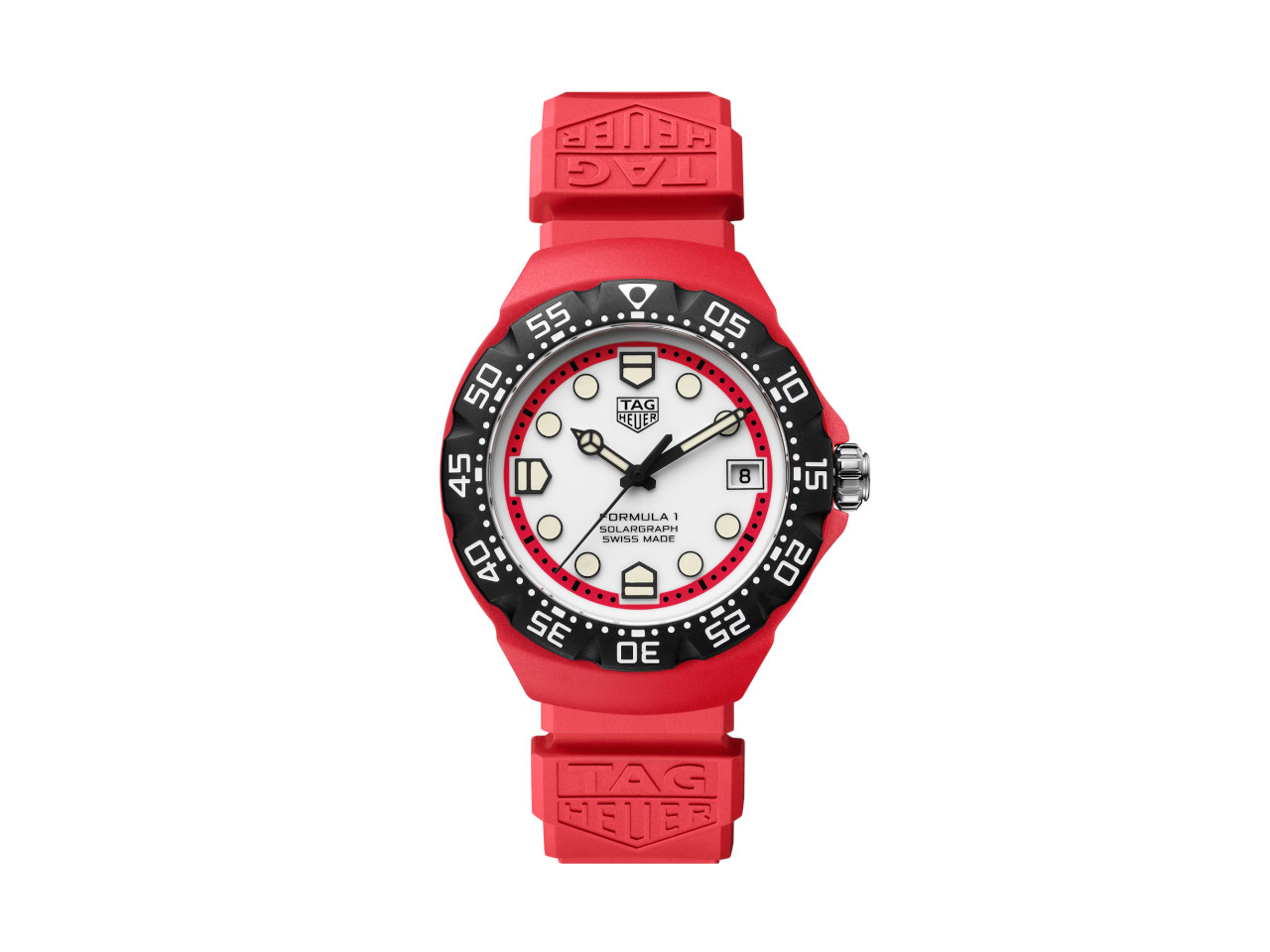 TAG Heuer Formula 1 Solargraph Quarz Edelstahl 38mm weißes Zifferblatt rotes Kautschukband