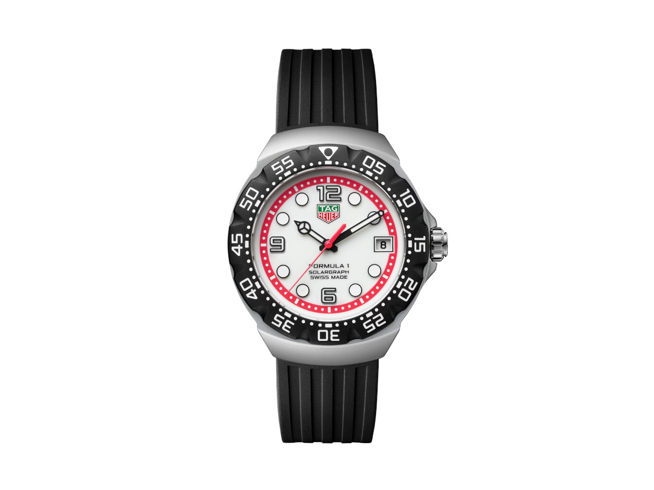 TAG Heuer Formula 1 Solargraph Quarz Edelstahl 38mm weißes Zifferblatt schwarzes Kautschukband