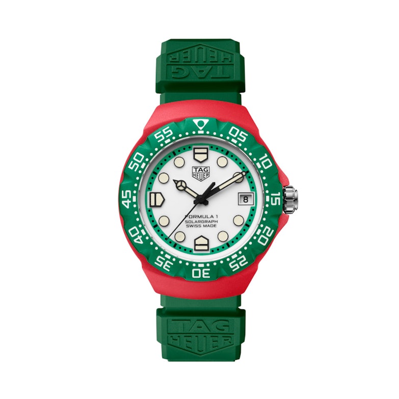 TAG Heuer Formula 1 Solargraph Quarz Edelstahl 38mm weißes Zifferblatt grünes Kautschukband
