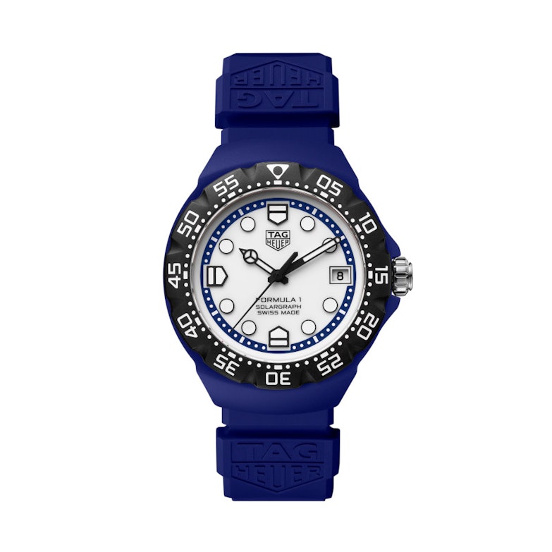 TAG Heuer Formula 1 Solargraph Quarz Edelstahl 38mm weißes Zifferblatt blaues Kautschukband