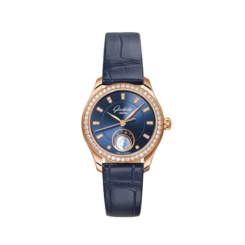 Glashütte Original Lady Serenade Luna Automatik Edelstahl 32,5mm blaues Zifferblatt blaues Lederband
