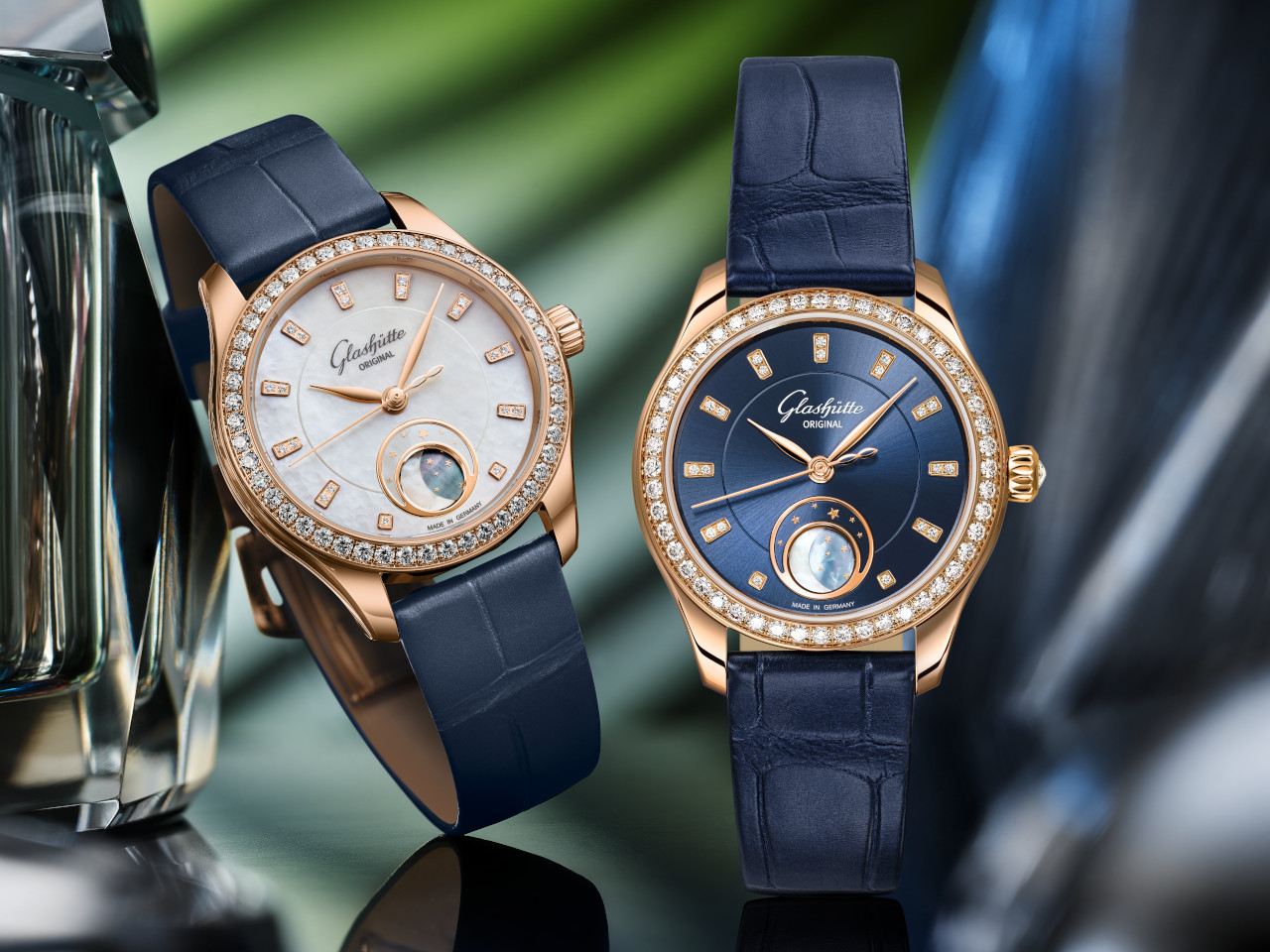 Glashütte Original Lady Serenade Luna mit weißem und blauem Zifferblatt