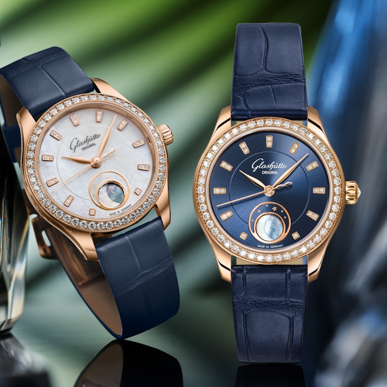 Glashütte Original Lady Serenade Luna mit weißem und blauem Zifferblatt