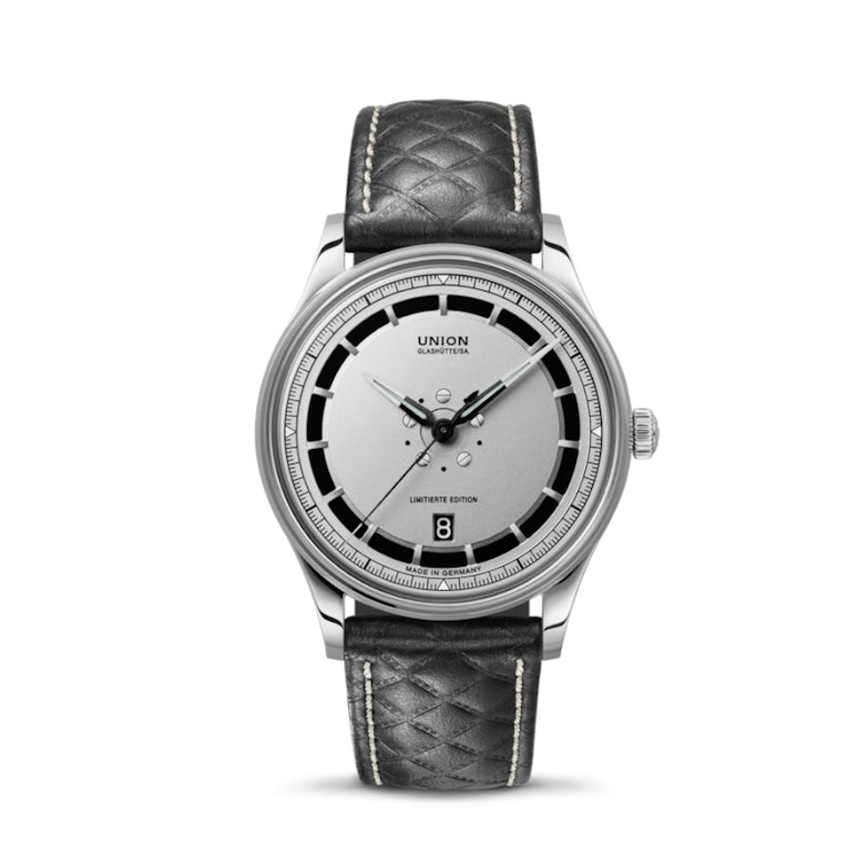Union Glashütte Noramis Datum Deutschland Klassik 2025 Limitierte Edition Automatik Edelstahl 40mm Felgendesign Zifferblatt schwarzes Lederband