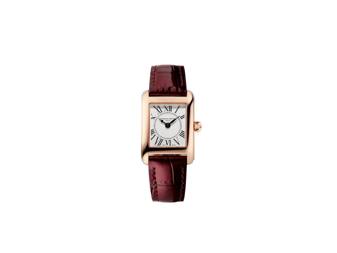 Frederique Constant Classics Carree Ladies Quarz Edelstahl 30x21mm weißes Zifferblatt rotes Lederband