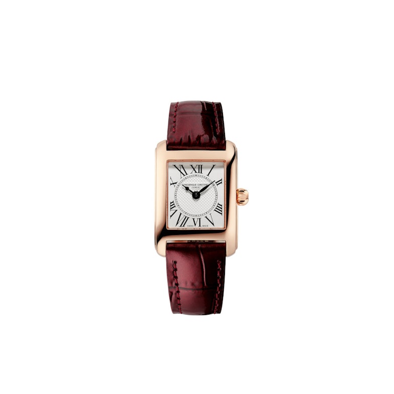 Frederique Constant Classics Carree Ladies Quarz Edelstahl 30x21mm weißes Zifferblatt rotes Lederband