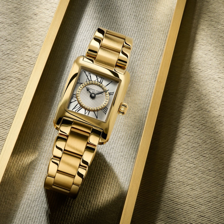 Frederique Constant Classics Carree Ladies Quarz Edelstahl 30x21mm weißes Zifferblatt mit Brillanten Metallband