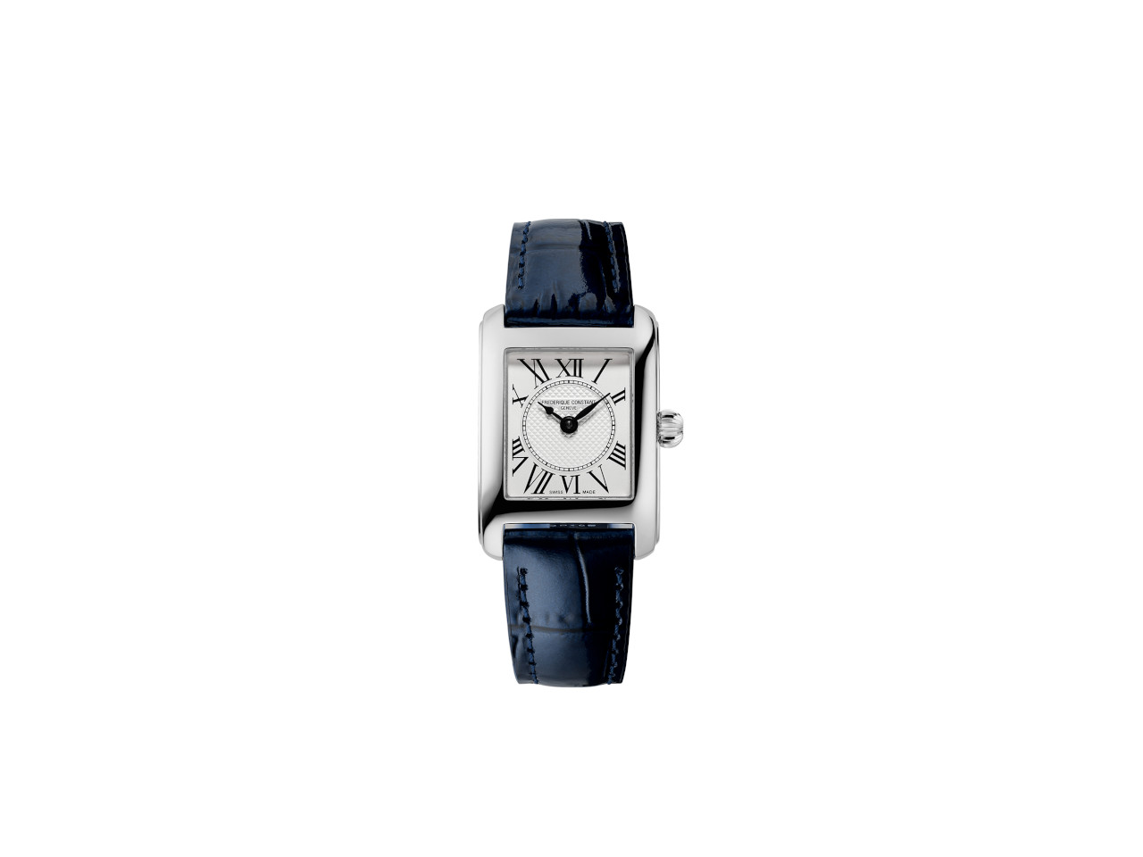 Frederique Constant Classics Carree Ladies Quarz Edelstahl 30x21mm weißes Zifferblatt blaues Lederband