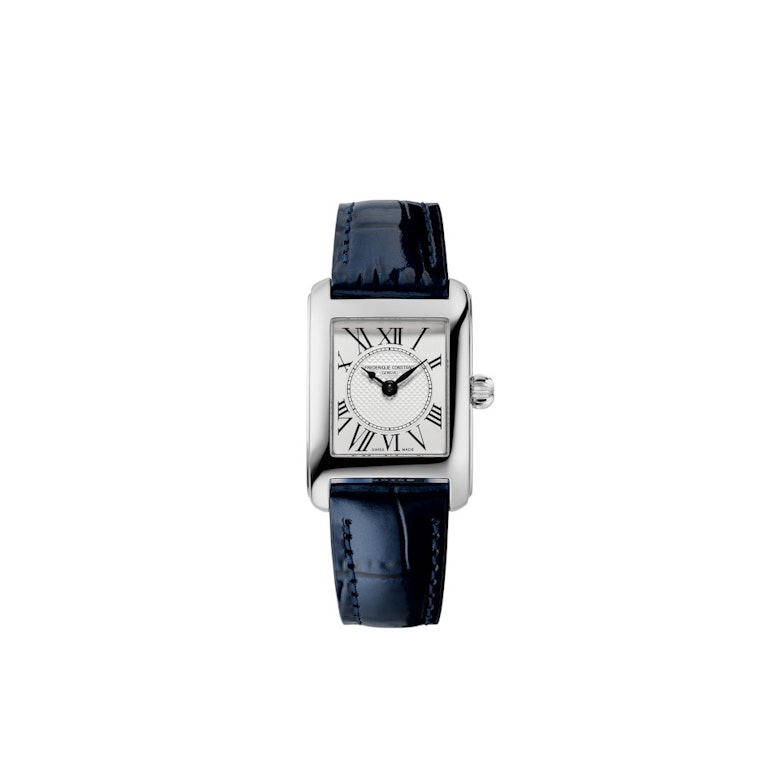 Frederique Constant Classics Carree Ladies Quarz Edelstahl 30x21mm weißes Zifferblatt blaues Lederband