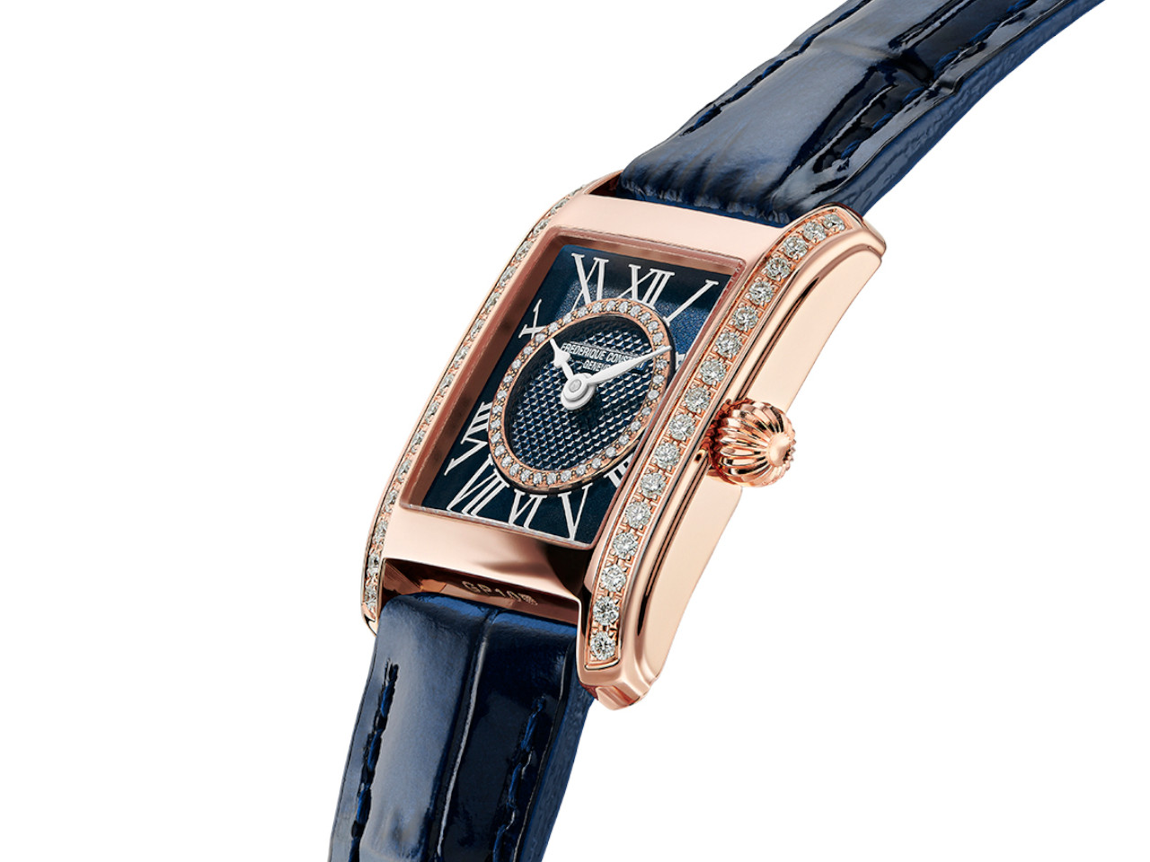 Frederique Constant Classics Carree Ladies Quarz Edelstahl 30x21mm blaues Zifferblatt mit Brillanten