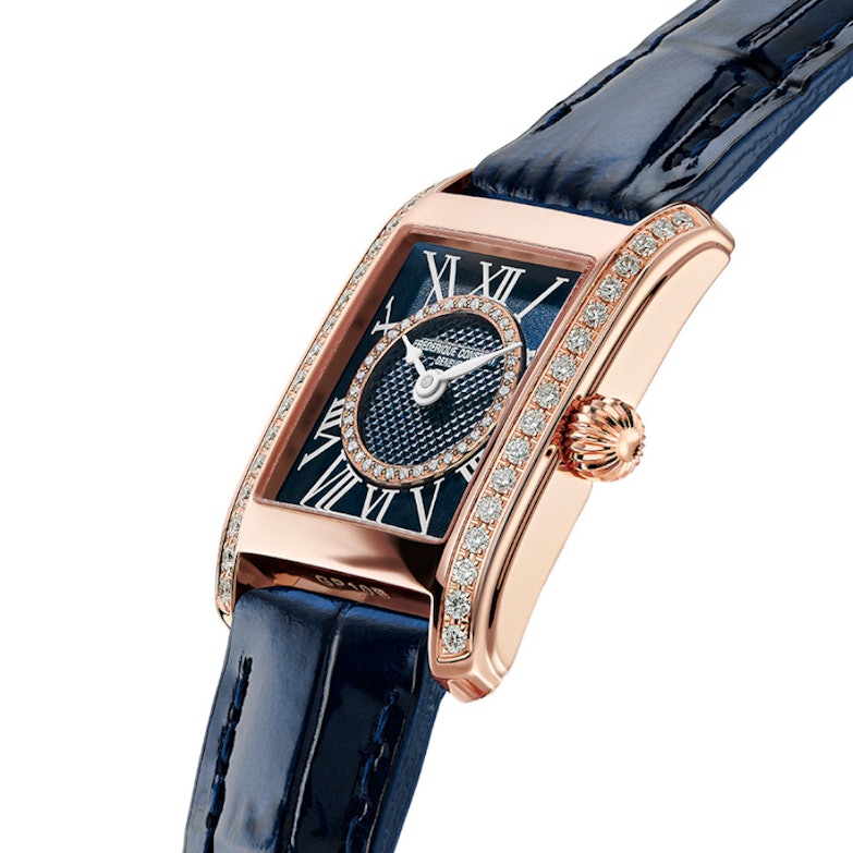 Frederique Constant Classics Carree Ladies Quarz Edelstahl 30x21mm blaues Zifferblatt mit Brillanten