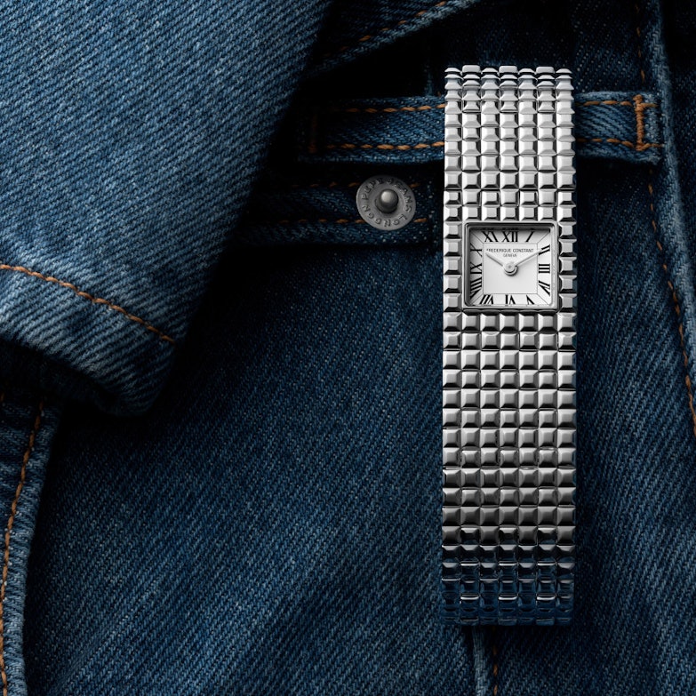 Frederique Constant Classics Manchette Quarz Edelstahl 25x20mm weißes Zifferblatt Metallband