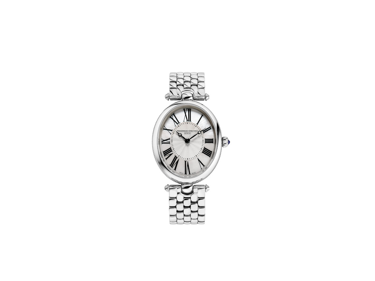 Frederique Constant Classics Art Deco Oval Quarz Edelstahl 30x25mm weißes Zifferblatt Metallband