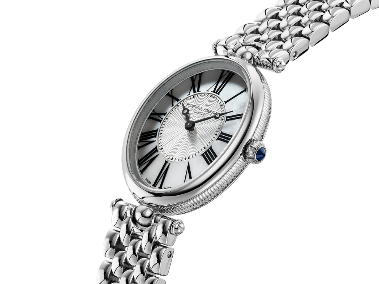 Frederique Constant Classics Art Deco Oval Quarz Edelstahl 30x25mm weißes Zifferblatt