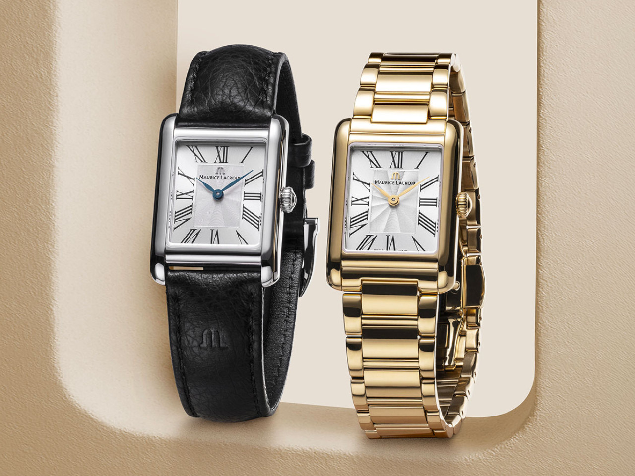 Maurice Lacroix Fiaba Square Quarz Edelstahl und Gelbgold-PVD 24x34mm