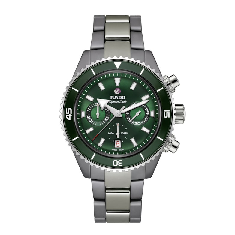 Rado Captain Cook Chronograph Automatik Keramik 43mm grünes Zifferblatt graues Keramikband