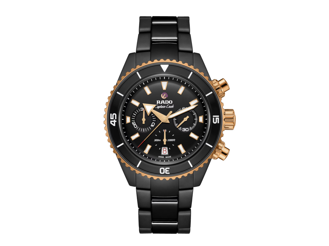 Rado Captain Cook Chronograph Automatik Keramik 43mm schwarzes Zifferblatt schwarzes Keramikband