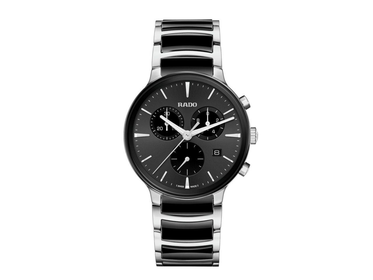 Rado Centrix Chronograph Quarz Edelstahl 41mm schwarzes Zifferblatt schwarzes Keramikband