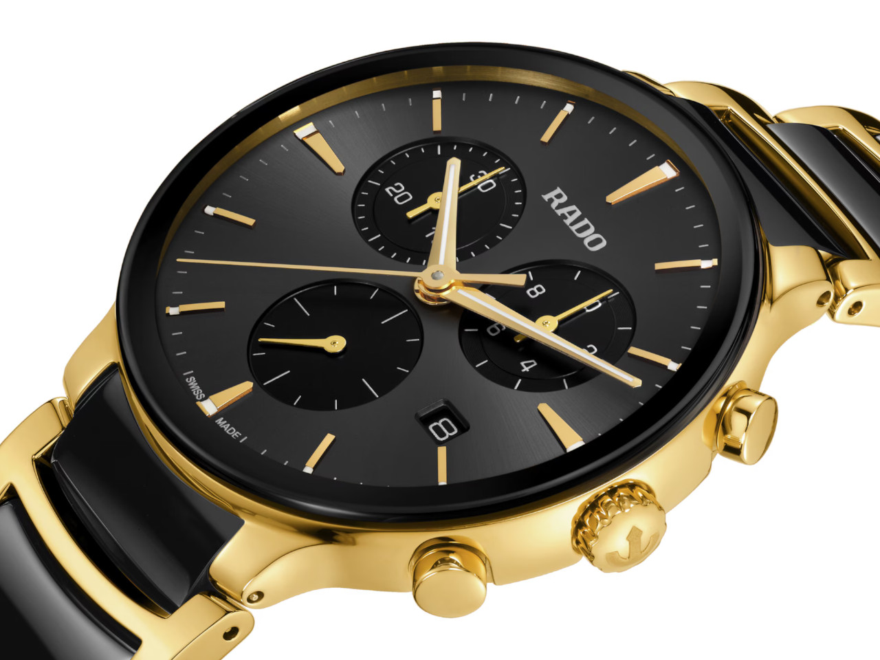 Rado Centrix Chronograph Quarz Edelstahl GG-PVD 41mm schwarzes Zifferblatt schwarzes Keramikband