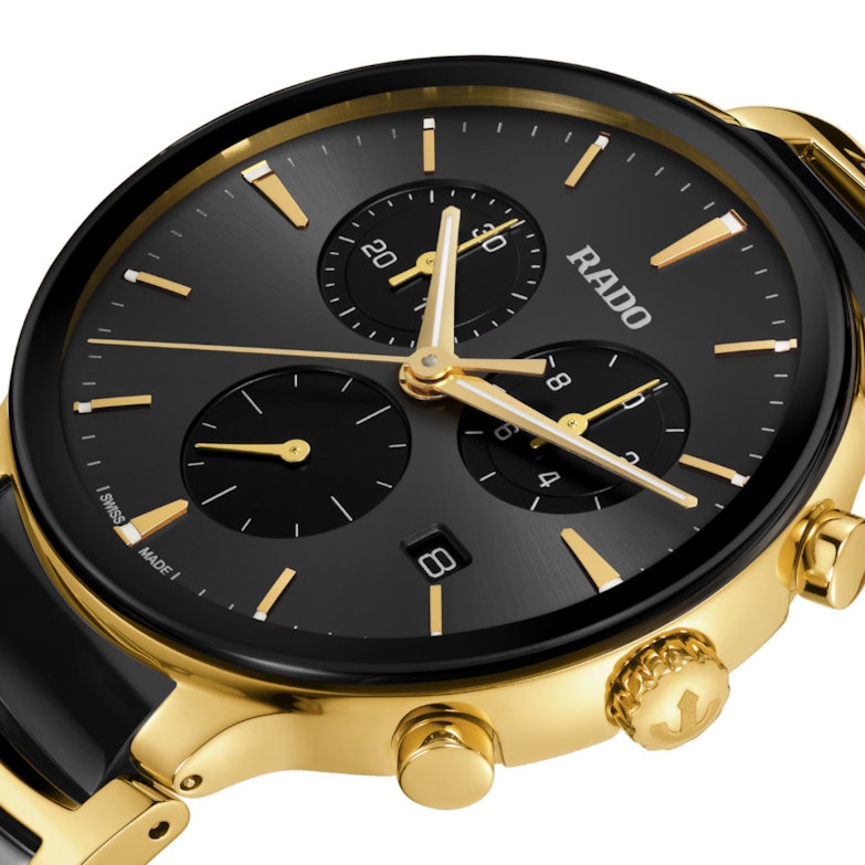 Rado Centrix Chronograph Quarz Edelstahl GG-PVD 41mm schwarzes Zifferblatt schwarzes Keramikband