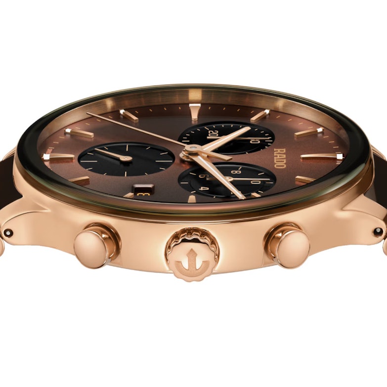Rado Centrix Chronograph Quarz Edelstahl RG-PVD 41mm braunes Zifferblatt braunes Keramikband