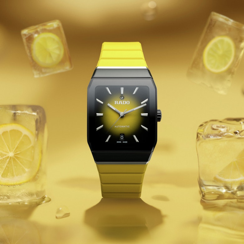 Rado Anatom Automatik Keramik 32,5mm schwarz-gelbes Zifferblatt gelbes Kautschukband