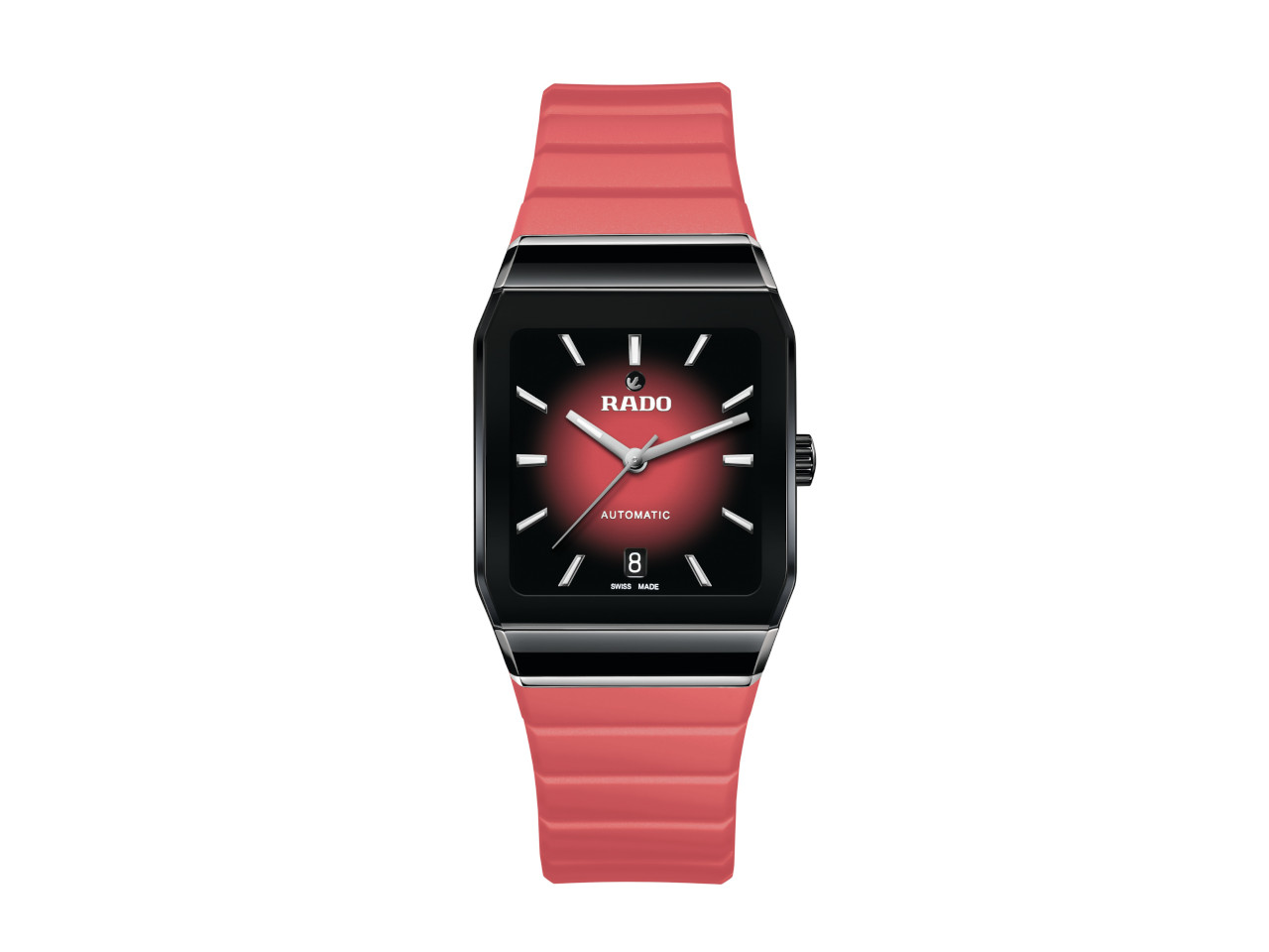 Rado Anatom Automatik Keramik 32,5mm schwarz-rotes Zifferblatt rotes Kautschukband