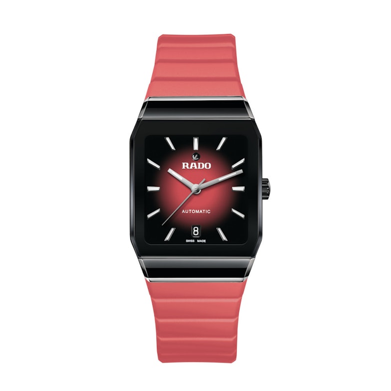 Rado Anatom Automatik Keramik 32,5mm schwarz-rotes Zifferblatt rotes Kautschukband