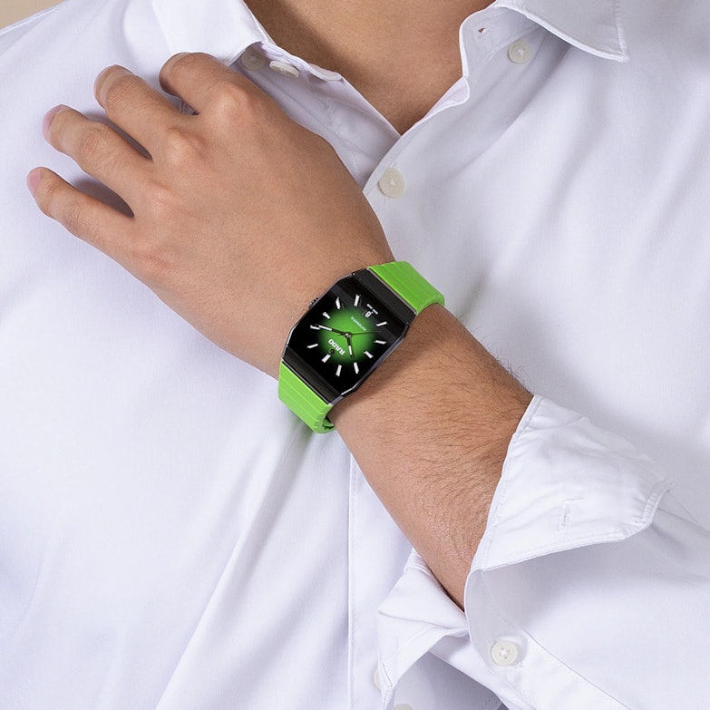 Rado Anatom Automatik Keramik 32,5mm schwarz-grünes Zifferblatt grünes Kautschukband am Handgelenk