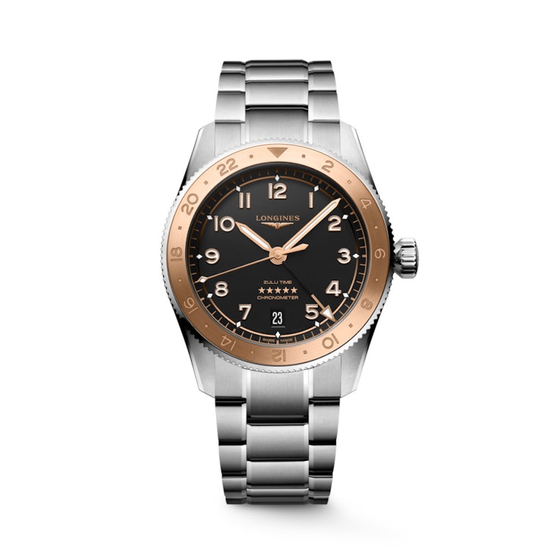 Longines Spirit Zulu Time 1925 Automatik Edelstahl 39mm schwarzes Zifferblatt Metallband