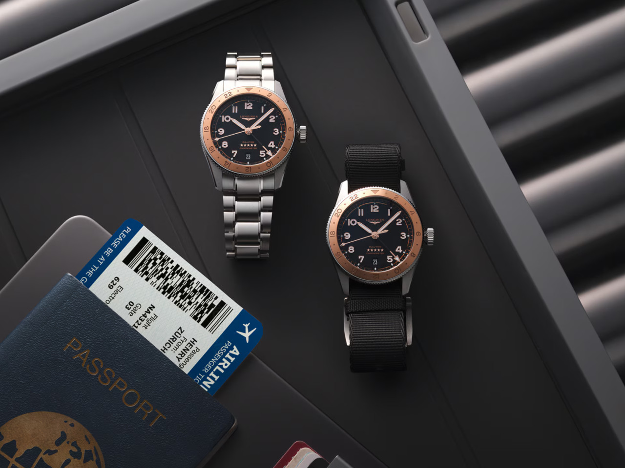 Longines Spirit Zulu Time 1925 Automatik Edelstahl 39mm schwarzes Zifferblatt Wechselband