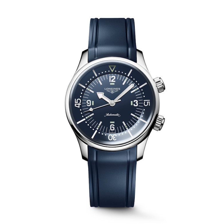 Longines Legend Diver GMT Chronometer Automatik Edelstahl 39mm blaues Zifferblatt blaues Kautschukband