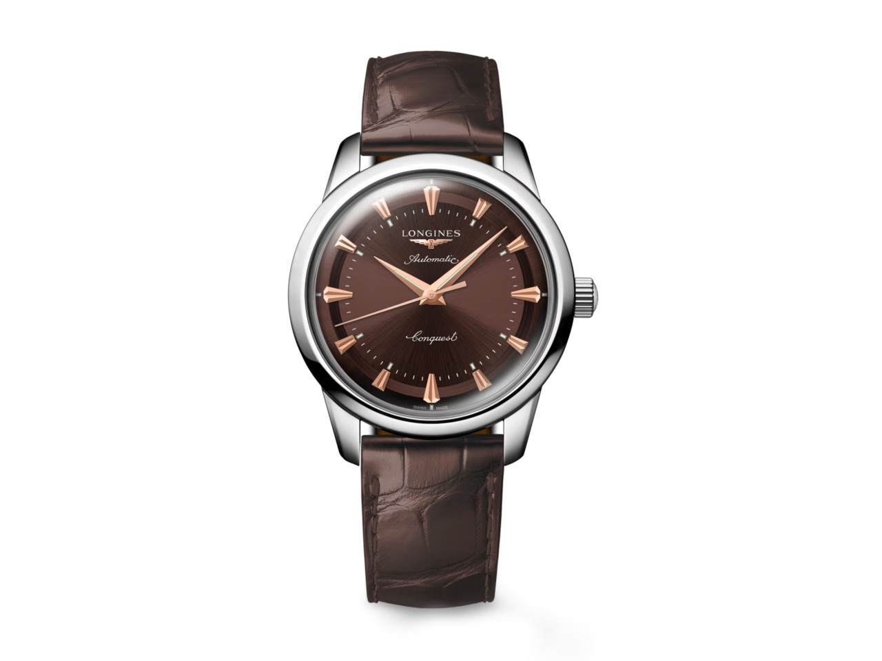 Longines Conquest Heritage Automatik Edelstahl 40mm braunes Zifferblatt braunes Lederband