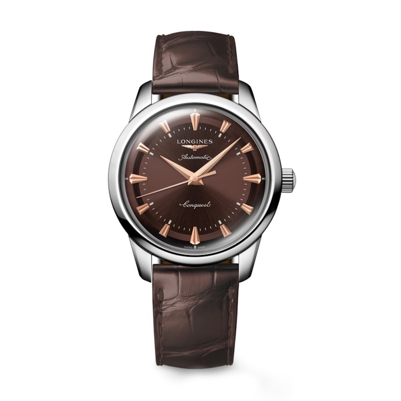 Longines Conquest Heritage Automatik Edelstahl 40mm braunes Zifferblatt braunes Lederband