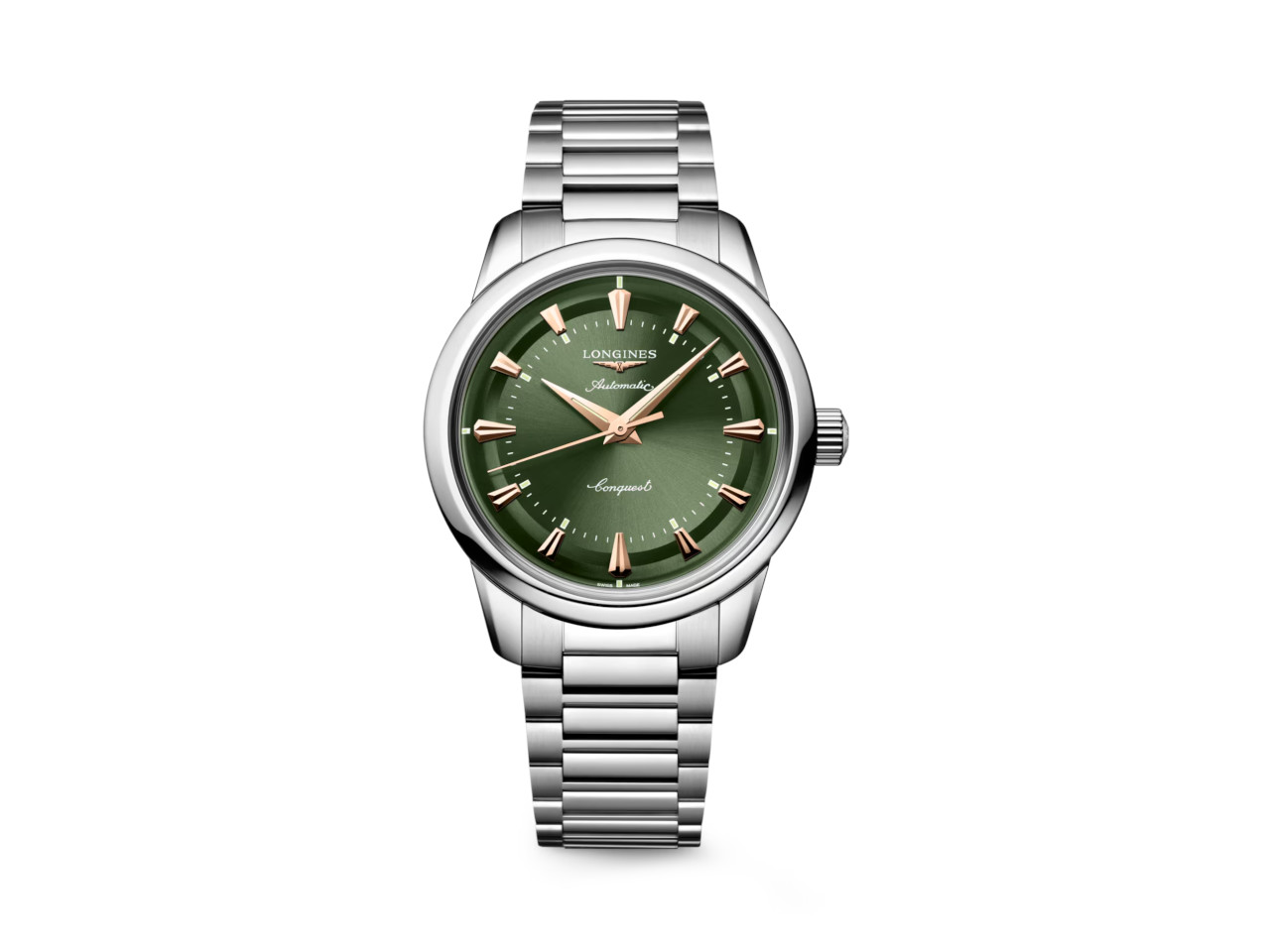 Longines Conquest Heritage Automatik Edelstahl 38mm grünes Zifferblatt Metallband