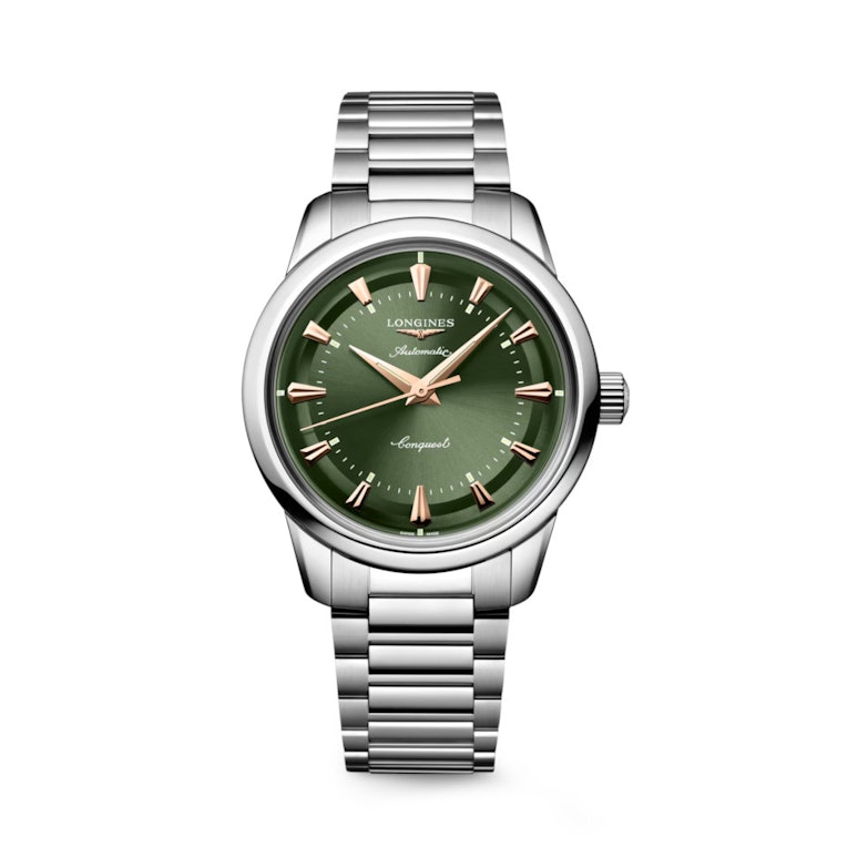 Longines Conquest Heritage Automatik Edelstahl 38mm grünes Zifferblatt Metallband