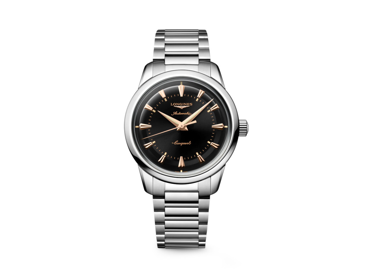 Longines Conquest Heritage Automatik Edelstahl 38mm schwarzes Zifferblatt Metallband